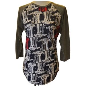 LULAROE RANDY UNCLE SAM EDITION RAGLAN BASEBALL STYLE WOMEN’S TOP SIZE: MEDIUM